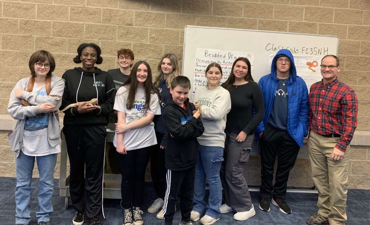 Members of the Herpetology Club, attendees of the handling course, and Herpetology Club advisor, Mr. Grimard.